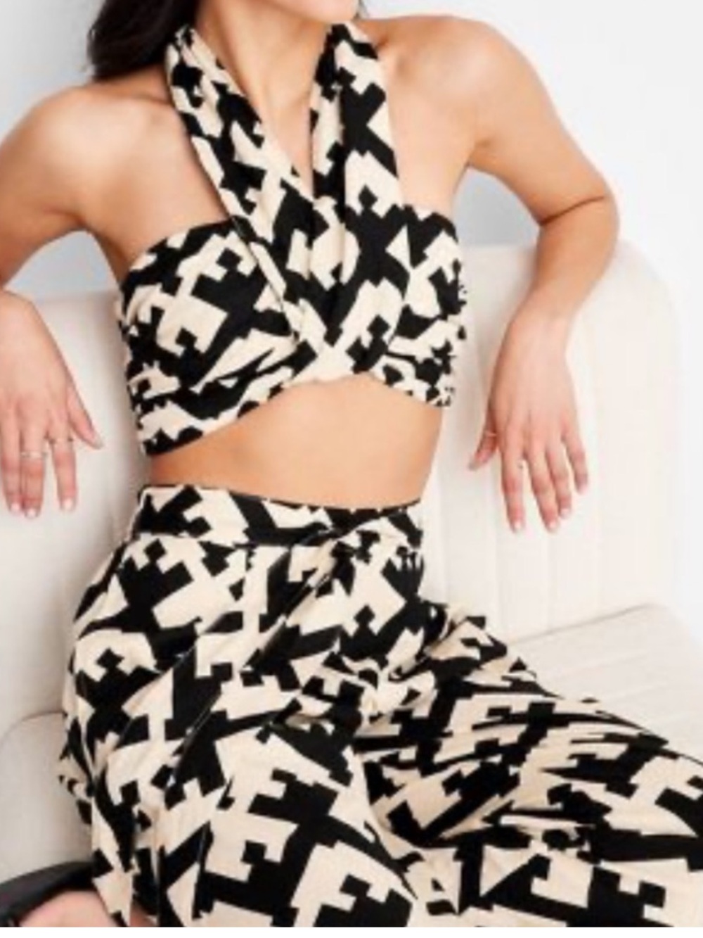 Future Collective Geo Print Halter Crop Top and Pants Set - Picture 1 of 8